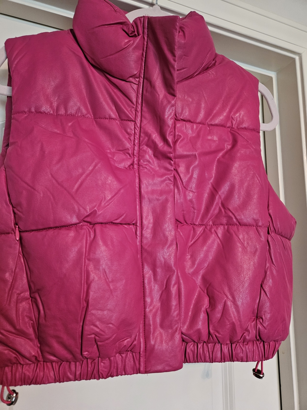 Hot Pink Quilted Puffer Vest with High Collar